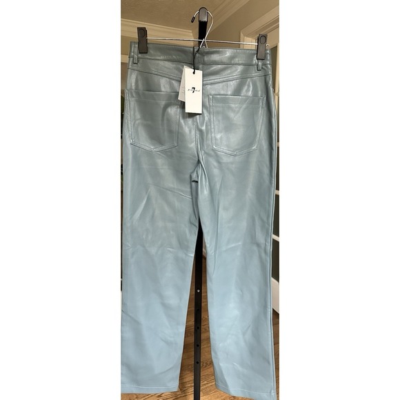 7 For All Mankind Smoky Blue Faux Leather Pants 5-Pocket Womens Size Small - Picture 4 of 8